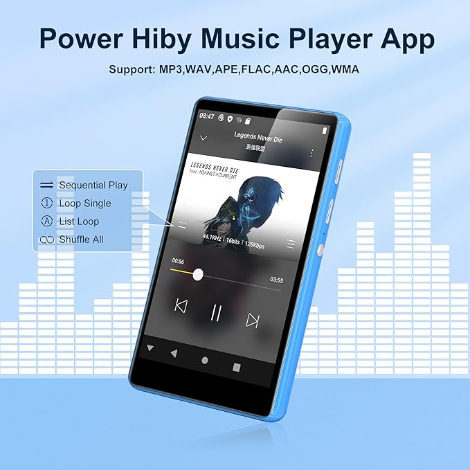 80GB MP3 Player with Bluetooth and WiFi,4-inch Touch Screen MP3 Player with Bluetooth, Spotify, Amazon Music, Audible, Spotify Kids, Pandora, M503Pro Andriod MP4 & MP3 Music Player up to 1TB Blue