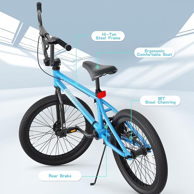 67i Boys BMX Bike 18/20 Inch Ages 8-12 Kids Bicycle with Front Rear U Brake Adjustable Seat Iron Fork 2.09" Wide Tires