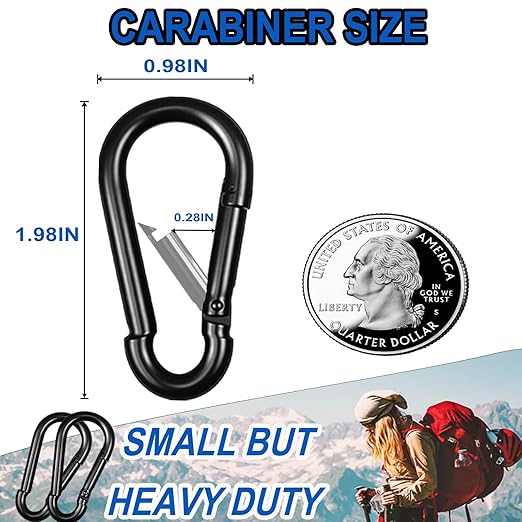 40PCS M5 Black Carabiner Clip, 3/16Inch Snap Hook Quick Link Small Clips, 2'' Spring Carabiner Link Buckle for Fishing Camping Hammock Dog Leashes-220LBS Holding Capacity