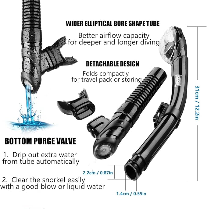 Aegend Dry Snorkel, Dive Mask Easy-Breath Free Diving Snorkel for Snorkeling Scuba Diving Freediving Swimming, with Top Dry Valve and Food-Grade Silicone Mouthpiece