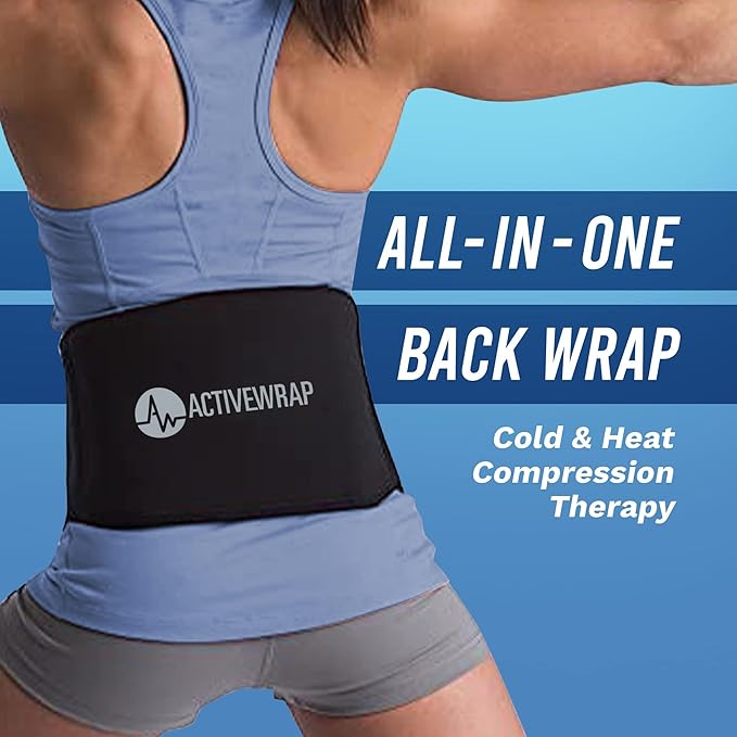 ActiveWrap Back Heat Ice Wrap with Reusable Gel Pack and Support. for Sciatica, Lumbar Strains, Stiffness & Low Back Pain Relief. Portable Heat Compress for Spine Recovery. Hot and Cold Therapy