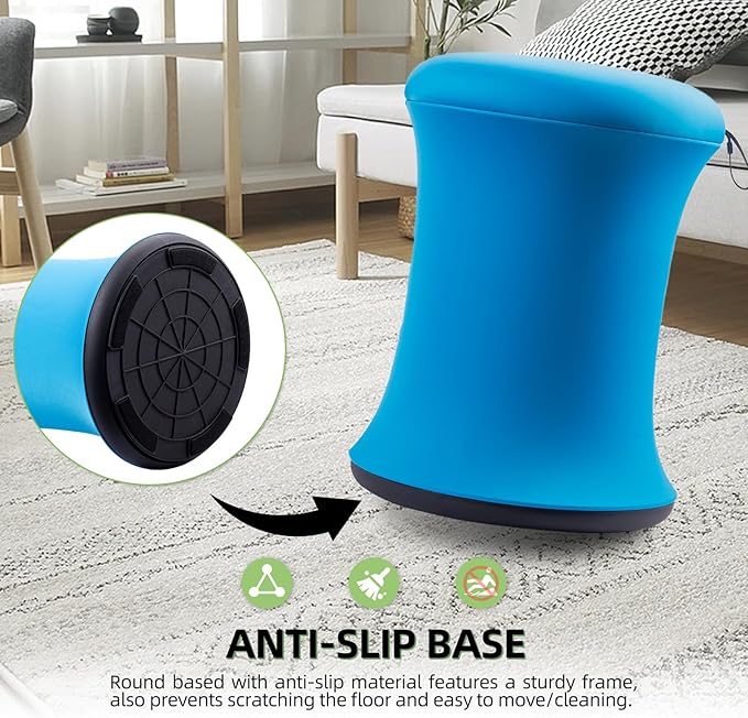 ADHD Wobble Stool, Yoga Ball Chair, Ergonomic Active Sitting Stool for Adults,Kids, Improves Focus, Posture Balance Adjustable Height, Non-Slip Base for Home, School, Exercise, Yoga (Blue)