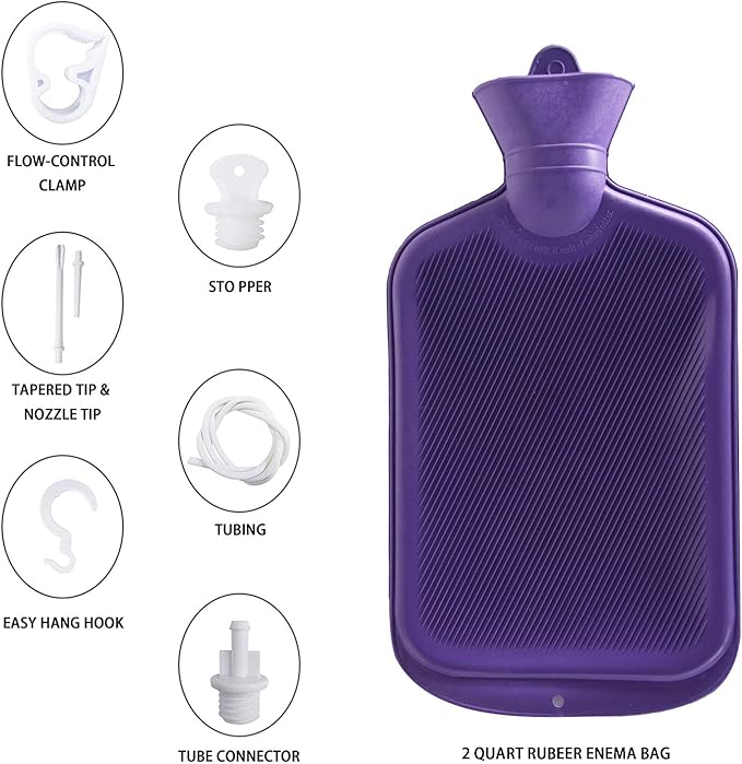 Abyclean Enema Bag Kit Rubber Anal Douche Vaginal Douche Enema Cleaner for Women’s or Man’s Health (Purple, 2L)