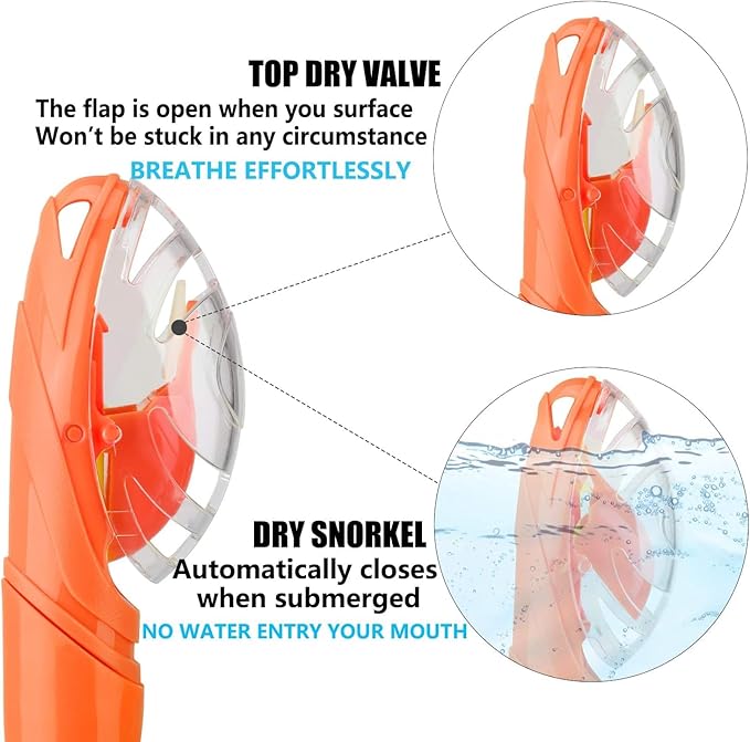 Aegend Dry Snorkel, Dive Mask Easy-Breath Free Diving Snorkel for Snorkeling Scuba Diving Freediving Swimming, with Top Dry Valve and Food-Grade Silicone Mouthpiece