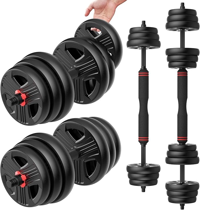 Adjustable Dumbbells, 20/30/40/55/60/70/80/90lbs Free Weight Set with Connector, 2 or 3 in 1 Dumbbells Used as Barbell, Kettlebells, Fitness Exercises for Home Gym Suitable for Men/Women