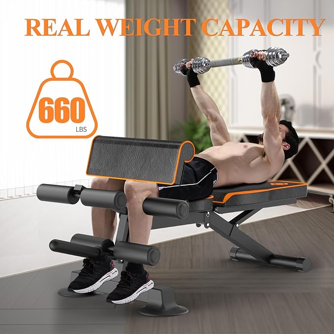 Adjustable Weight Bench, Multi-function Preacher Curl Bench for Home Gym, Foldable Leg Extension and Leg Curl Machine, weight capacity 660LBS.