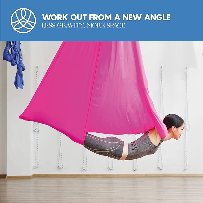 Aerial Silk Yoga Hammock & Swing for Home, Inversion Exercises, Starter Kit for All Levels - Durable with Extension Straps, Carabiners, and Pose Guide