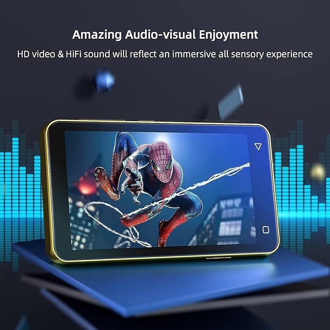 80GB MP3 Player with Bluetooth and WiFi, MP4 MP3 Player with Spotify,Spotify Kids，4" Full Touch Screen with Pandora, Music Player with Audible，Android MP3 with Speaker (Gold_Black)