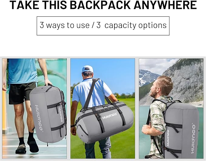 40L/60L/90L Large Waterproof Duffle Bag Backpack for Men, Mens Duffel Backpack Bags for Traveling, Heavy Duty (Grey, 60L)