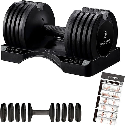 Adjustable Dumbbell – 12.5/25lb Single Unit OR Set of 2 – 5-in-1 Adjustable Weight for Home Gym, Strength Training & Fitness Workouts, White OR Black