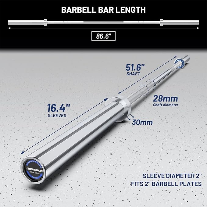 7ft Olympic Barbell Bar 45LB Load 1500lbs Capacity Available, for Gym Home Exercises, Weightlifting, Powerlifting for 2" Olympic Plates