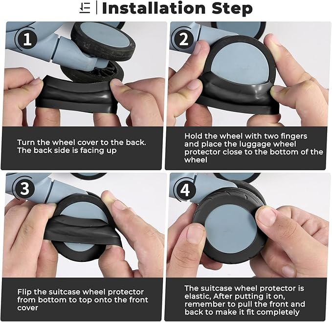 8 Pcs Upgrade Luggage Wheel Covers, Carry On Luggage Suitcases,Wear-Resistant, Anti-Noise, Silicone Wheel Protective Covers for 2-2.4" Spinner Wheel,Essential Travel Accessories (Black)