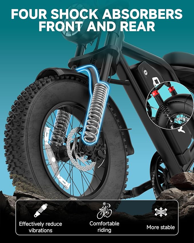 500W/750W Fat Tire Electric Dirt Bike for Adults, 48V 13.5AH/18AH Removable Battery 16"/20" Electric Motorcycle Ebikes with 31MPH Top Speed, 40-70 Miles Range, Full Suspension