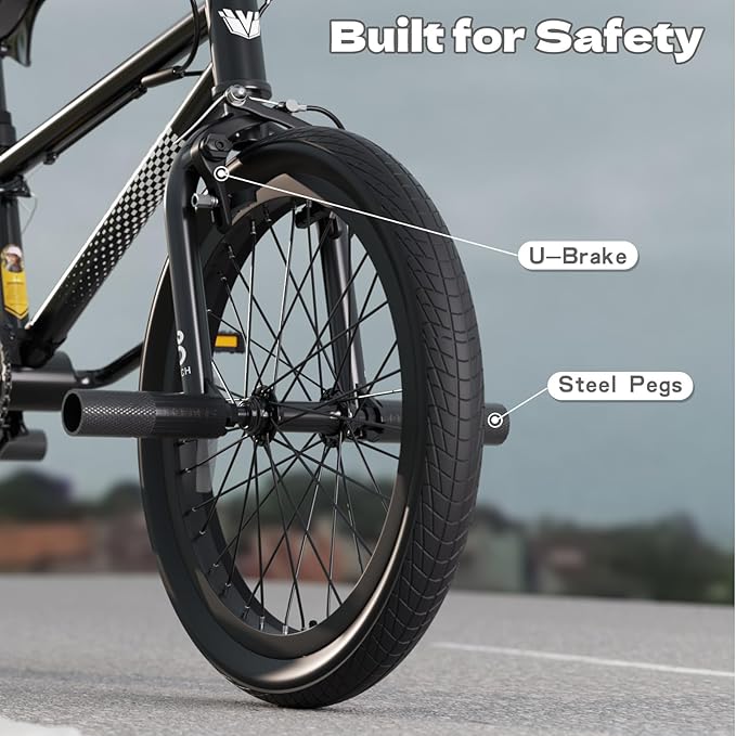 67i Boys BMX Bike 18/20 Inch Ages 8-12 Kids Bicycle with Front Rear U Brake Adjustable Seat Iron Fork 2.09" Wide Tires