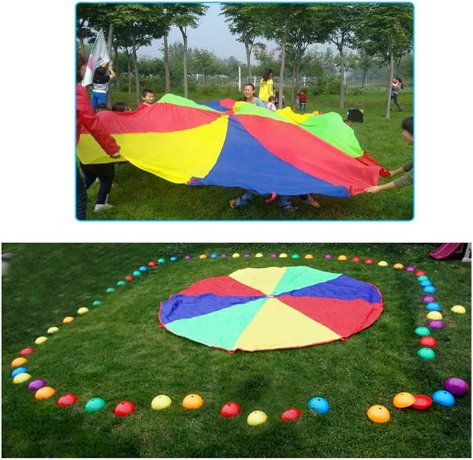 6.5ft/10ft/12ft/13ft/16.4ft/20ft Rainbow Parachute for Outdoor Party Games, Kids Play Parachute Group Cooperative Team Game Toys, Family Get-Together Entertainment