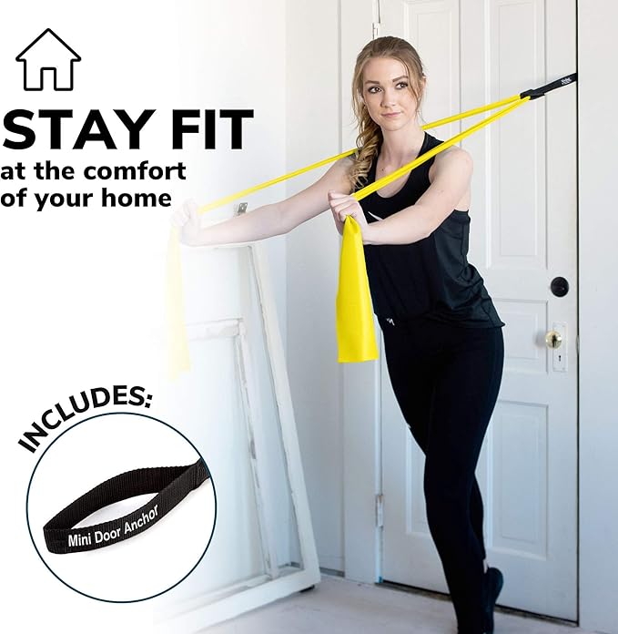 7Ft Long Resistance Bands for Stretching - Resistance Bands Set with Door Anchor - Exercise Bands Including Carry Pouch, E-Book & App - Latex-Free Workout Bands