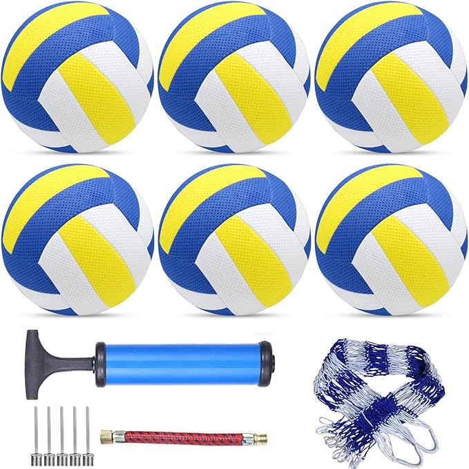 6 Pack Official Size 5 Volleyball Balls Volley Ball of Synthetic Leather,Includes Ball Pump and Net Bag,Competition Volleyball for Indoor Outdoor…