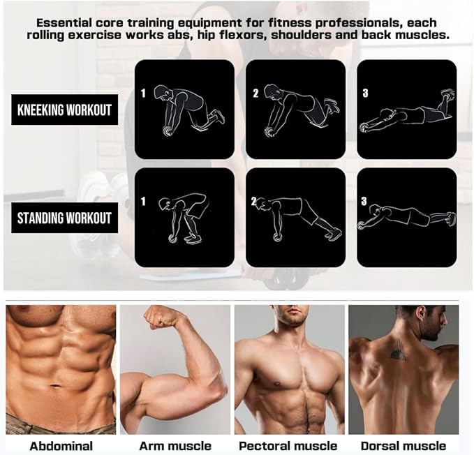 Ab Roller Wheel, Abdominal Wheel for Abdominal Exercise Machine, Arespark Home Gym Equipment for Core Workout, No Noise Ab Roller Exercise Equipment with Knee Mat and Foam Handle