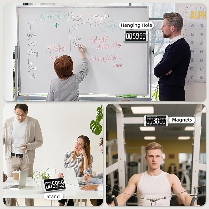 7.8'' Extra Large LED Kitchen Timer: 99H Countdown Countup with 3 Brightness, 5 Alarms & 4 Volume Levels, Magnetic Rechargeable Timer for Cooking, Classroom, Home Gym