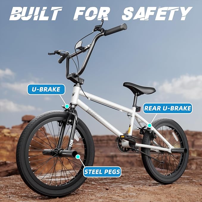 67i Boys BMX Bike 18/20 Inch Ages 8-12 Kids Bicycle with Front Rear U Brake Adjustable Seat Iron Fork 2.09" Wide Tires