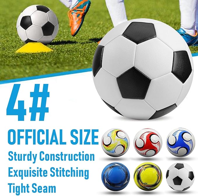 6 Pack Classic Soccer Balls Size 5 With Pump and Net Bag - Training and Practice for Kids and Adults, Indoor and Outdoor Competition