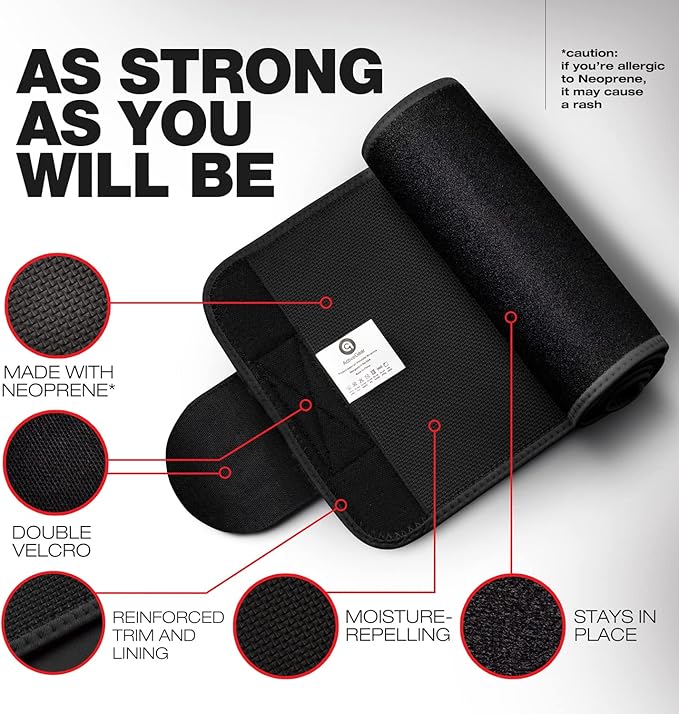 ActiveGear Premium Waist Trimmer & Trainer Belt for Men and Women - Sweat-Enhancing Slimming Wrap for Stomach, Adjustable Fit