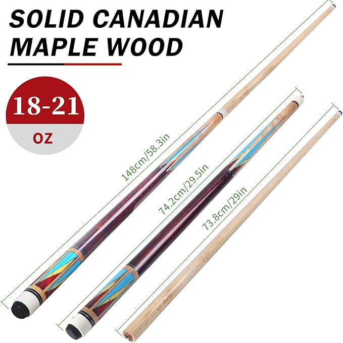 AKLOT Pool Cues,Set of 4 Pool 58" Cue Sticks Canadian Maple Wood Cue Stick for Professional Billiard Players 18 19 20 21 oz