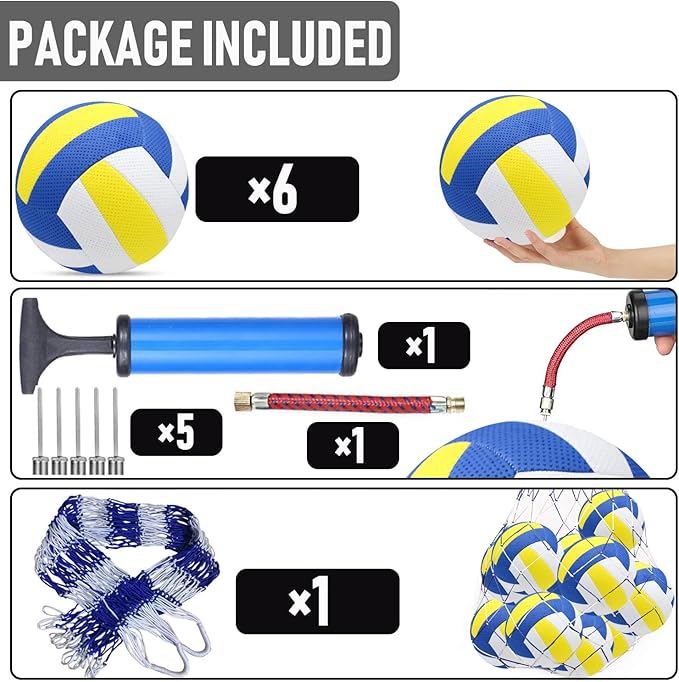 6 Pack Official Size 5 Volleyball Balls Volley Ball of Synthetic Leather,Includes Ball Pump and Net Bag,Competition Volleyball for Indoor Outdoor…