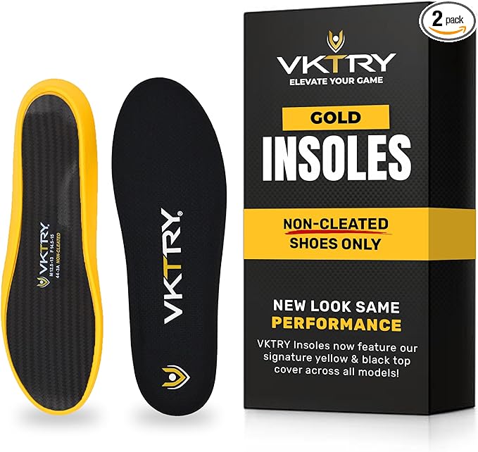 VKTRY Gold for Non-Cleated Shoes - Carbon Fiber Performance Insoles - Customized Athletic Inserts for Sports Basketball Volleyball Running & More | Shock Absorption US M11.5-12, W13.5-14, >220lbs