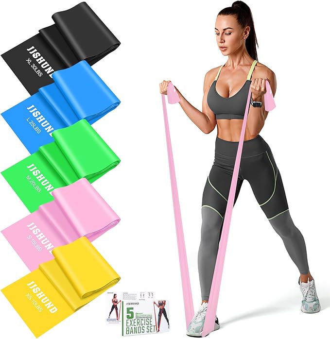 5 Pcs Resistance Bands, Professional Exercise Bands Elastic Stretch Bands for Fitness Yoga Pilates Stretching Strength Training, Workout Bands for Women and Men Home Gym