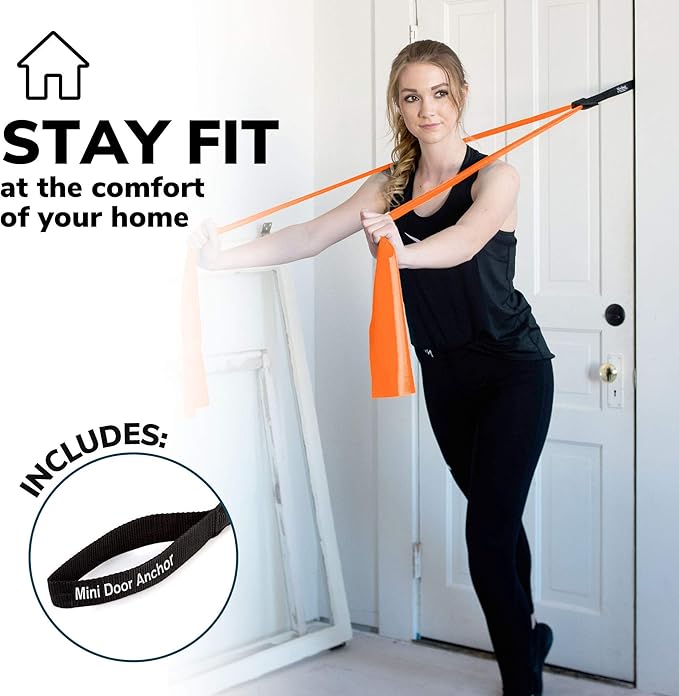 7Ft Long Resistance Bands for Stretching - Resistance Bands Set with Door Anchor - Exercise Bands Including Carry Pouch, E-Book & App - Latex-Free Workout Bands