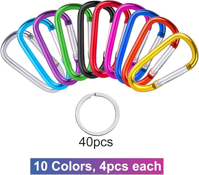 40 Pack 2" Aluminum Carabiner Clip D Ring Carabiners Small Carabiner Keychain Spring Snap Hooks, Mini Carabiner Clip Set for Keys, Dog Leash, Camping Hiking Accessories