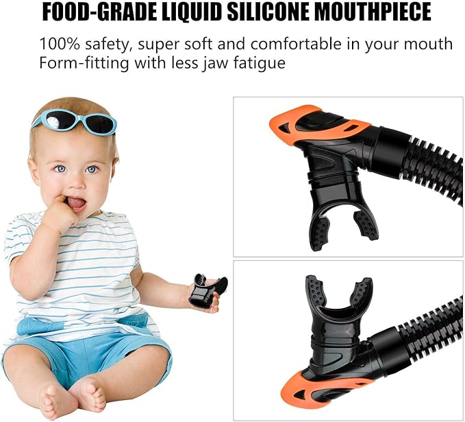 Aegend Dry Snorkel, Dive Mask Easy-Breath Free Diving Snorkel for Snorkeling Scuba Diving Freediving Swimming, with Top Dry Valve and Food-Grade Silicone Mouthpiece