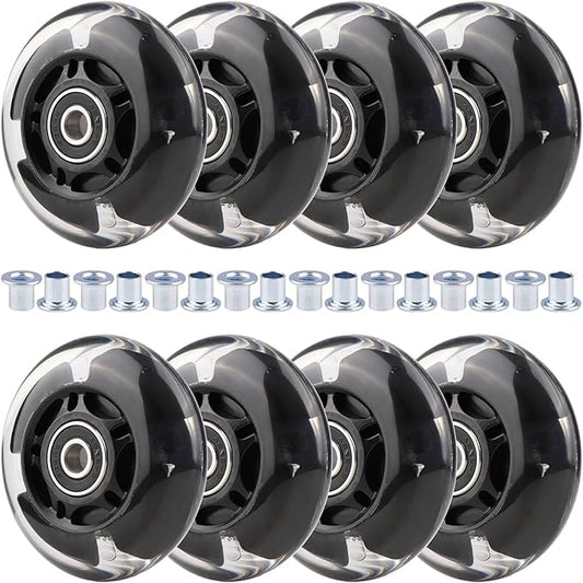 8pcs Inline Skate Wheels Led Light-Up Wheels 64/70/72/76/80mm w/Bushings 85-88A for Kids and Youth Beginners Children's Inline Skates Indoor/Outdoor Use (Black, 72mm)