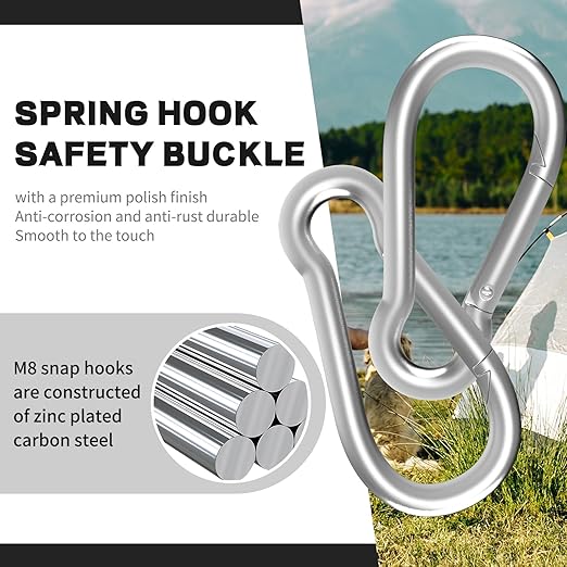 50PCS M6 Spring Snap Hook Carabiner, Heavy Duty Galvanized Steel Carabiner Clip, 260LBS Holding Capacity Spring Clips for Hammock Swing Outdoor Travel