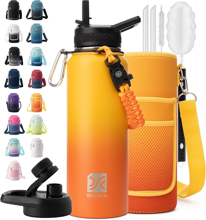 40 oz Insulated Water Bottle | Thickened Stainless Steel Vacuum Metal | Portable Sports Water Jug for Gym and Hiking with Straw, Carrier Bag, Handle Strap | BPA-Free 40 oz