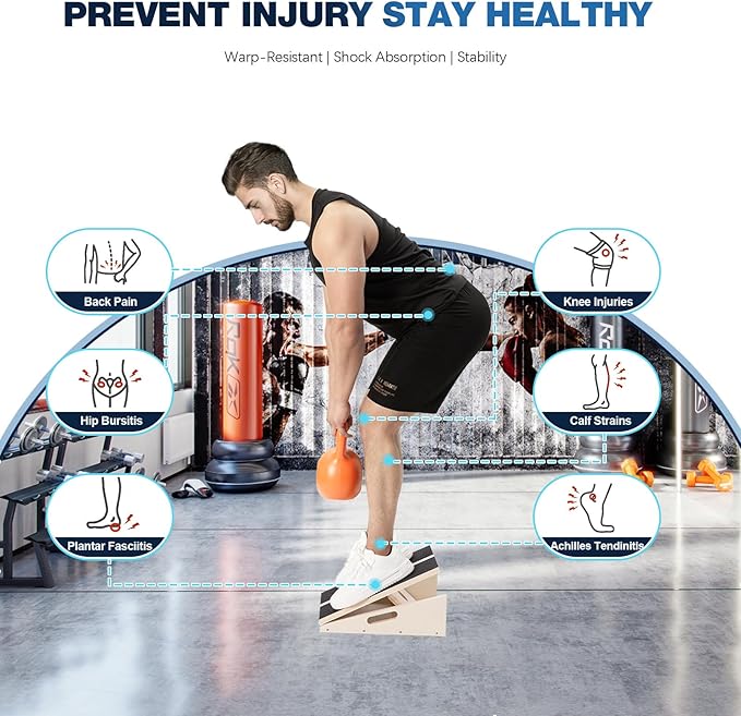 Adjustable Wooden Slant Board, 5 Angles (15°–35°) for Safe Stretching, Squats & Rehab – Anti-Slip top & Base, Durable 10-Layer Wood, Supports up to 400lbs for Home Gym & Recovery use