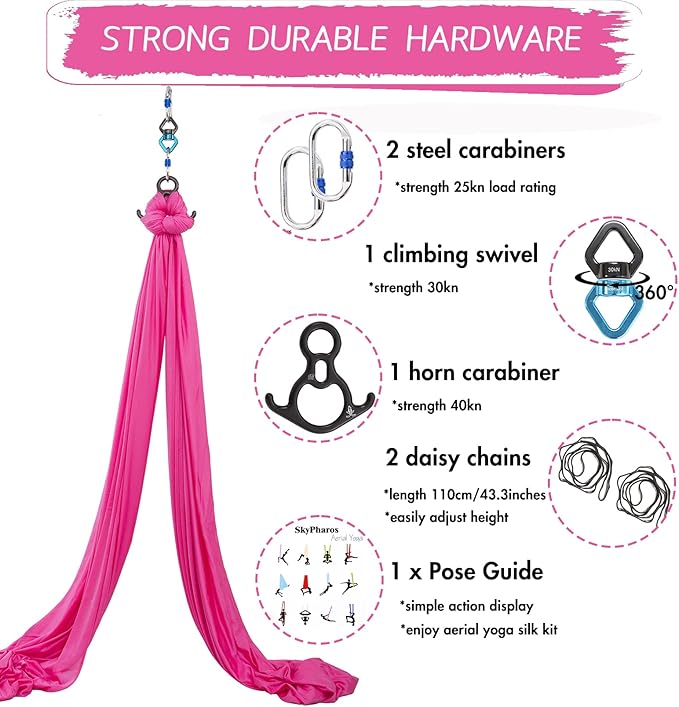 Aerial Silks Yoga Swing Set - 9/11 Yards Aerial Yoga Hammock Kit Anti-Gravity Flying for Fitness, Low/Non Stretch Nylon Tricot Fabric Hardware Included for Dance