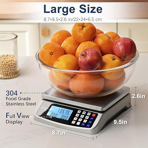 66lb Food Scale, Commercial Kitchen Scale with Price Computing, Plug-in Usable, 0.05oz/1g, 304 Stainless Steel, for Cooking, Vegetables, Farm, Industry, Counting. LC300