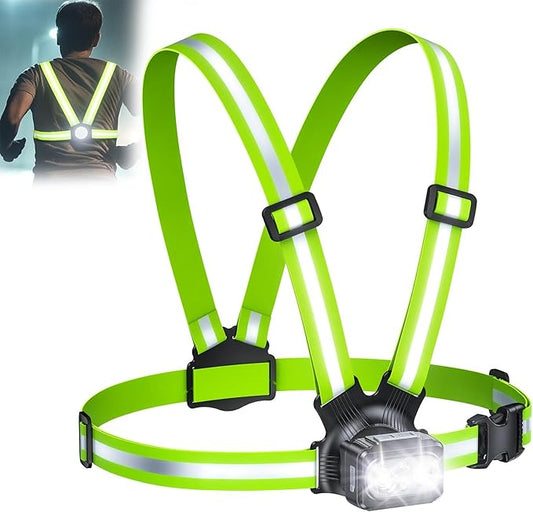 500LM High-Visibility Running Lights for Runners with 7 Modes, Adjustable 45° Beam, 360° Reflective Vest & IPX4 Waterproof Running Vest for Night Walking/Cycling/Jogging, 3.5-20Hrs Runtime