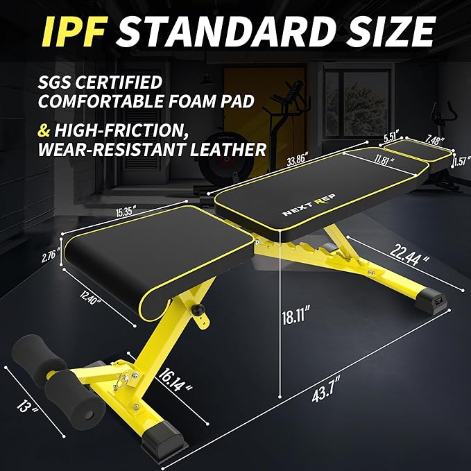 Adjustable Weight Bench,1000 LB Fast Folding Workout Bench for Home Gym Strength Training, Incline Decline Flat Utility Bench Press for Full Body Workout, Upright Storage Yellow Exercise Bench