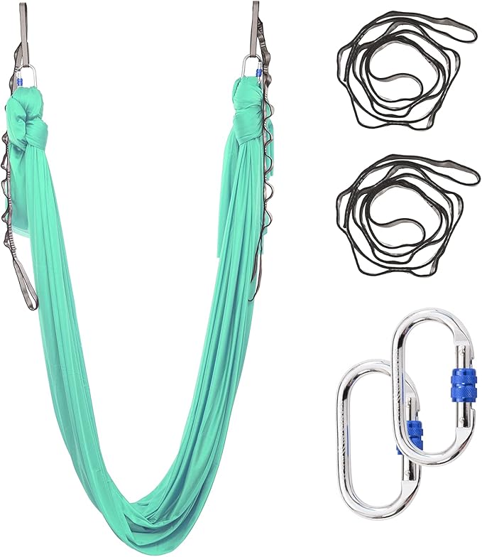 5.5 Yards Aerial Silks Yoga Swing Set - Aerial Yoga Hammock Kit Anti-Gravity Flying for Fitness, Low/Non Stretch Nylon Tricot Fabric Hardware Included for Dance
