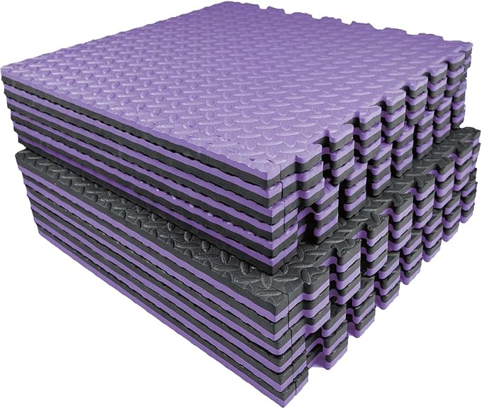 AIRHOP Upgraded 0.79" Extra Thick 48 Sq Ft High-Density Eva Foam Exercise Gym Mats, 12 Pcs Large Interlocking Puzzle Floor Tiles (24"x24") for Home Gym, Black&Purple