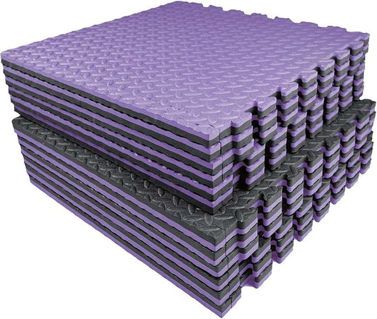 AIRHOP Upgraded 0.79" Extra Thick 48 Sq Ft High-Density Eva Foam Exercise Gym Mats, 12 Pcs Large Interlocking Puzzle Floor Tiles (24"x24") for Home Gym, Black&Purple