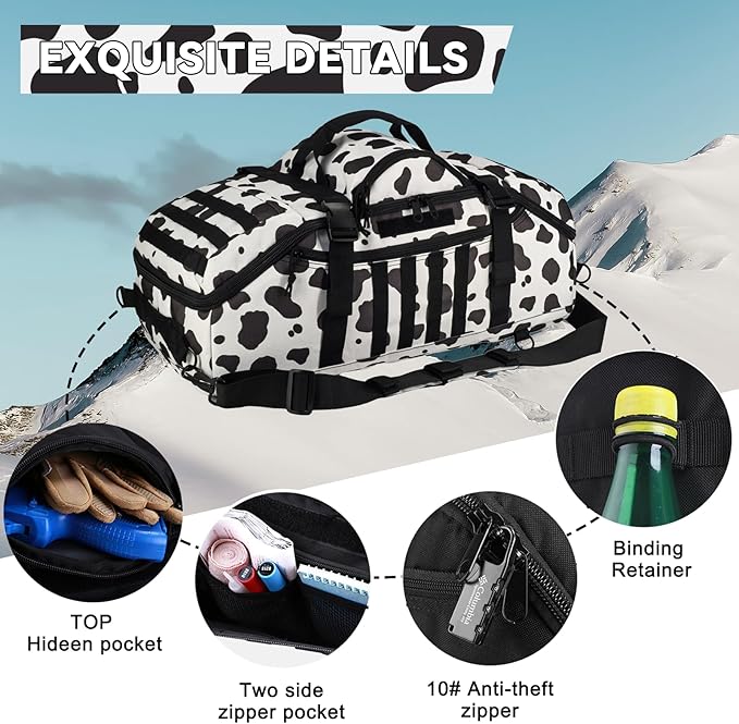 65L Large Duffle Bag, 3-in-1 Tactical Backpack MOLLE Pack for Sports, Gym, Outdoor, Cow Color