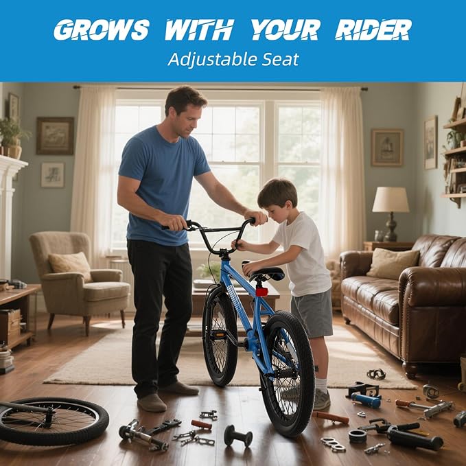 67i Boys BMX Bike 18/20 Inch Ages 8-12 Kids Bicycle with Front Rear U Brake Adjustable Seat Iron Fork 2.09" Wide Tires