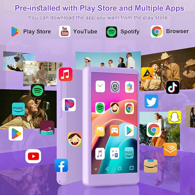 96GB MP3 Player with Bluetooth and WiFi, 4.1" Touch Screen, Silicone Protective case, Octa-core, MP4 MP3 Player for Spotify, Pandora, 96GB Storage Up to 1Tb, Android Music Player for Parental Control