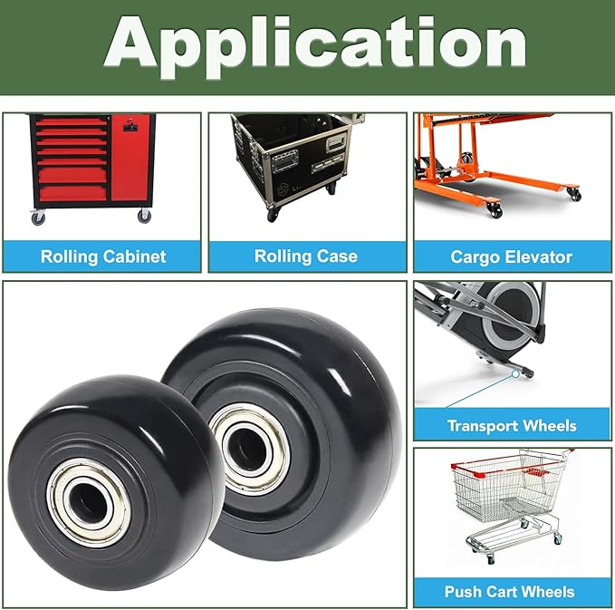 4Pcs 3 Inch Push Cart Wheels PU Caster Wheel Transport Rolling, Cargo Elevator Front Wheels, Compatible for KW181 Wheels, Platform Trucks, Grill 3" x 1.25" Wheels 3/8" axle