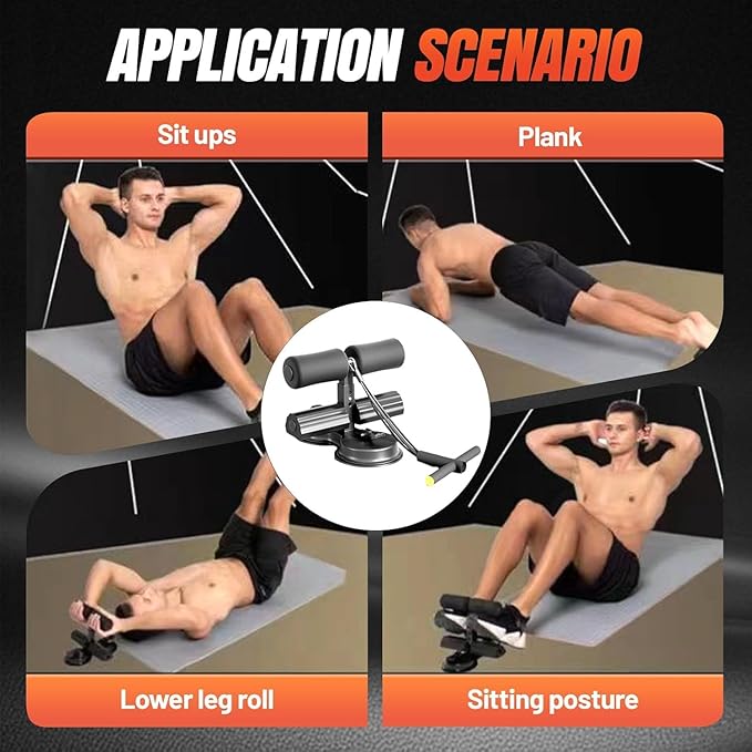 Ab dominal training aid, double suction cup trainer, three-level height adjustment, multifunctional adjustable abdominal trainer with drawstring, suitable for home fitness