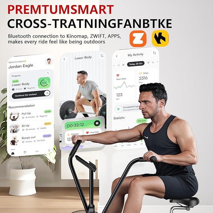 Air Bike, Wenoker Exercise Bike Air Resistance Stationary Bike for Home, Indoor Bike with Dual Action Handlebars, APP Connection Customizable Monitor